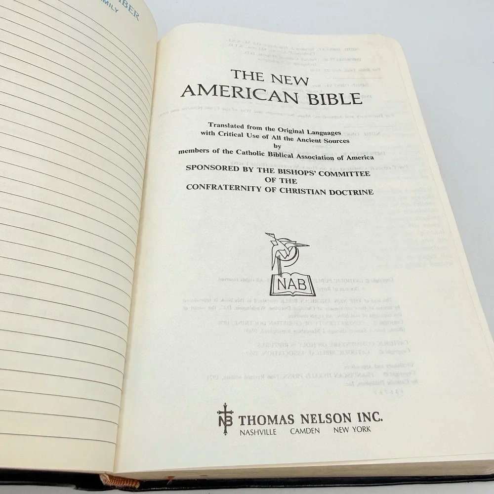Thomas Nelson New American Bible Black Genuine Leather Catholic Family Edition